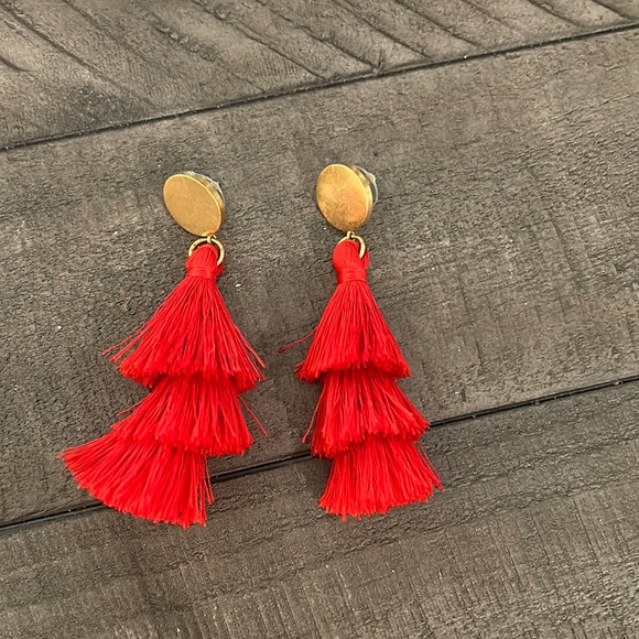 J. Crew Jewelry - J Crew red tassel earrings